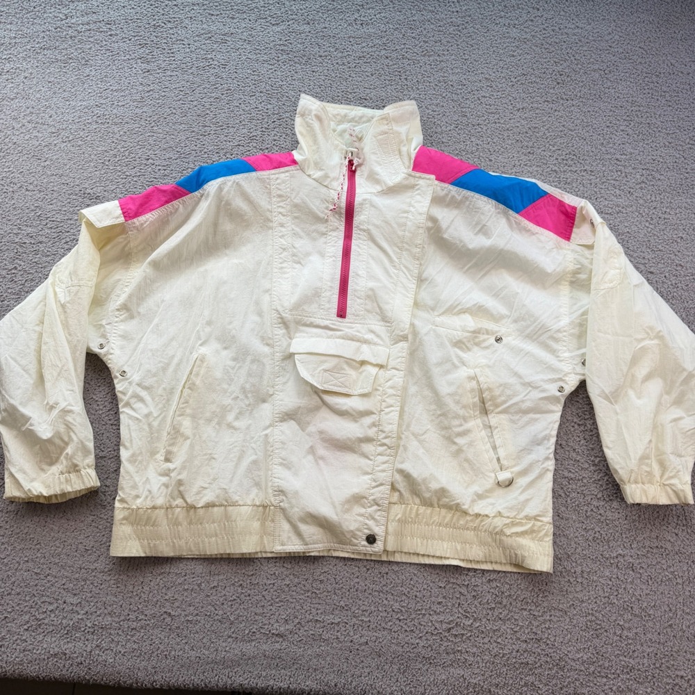 Vintage AJ Sport Colorblock Windbreaker Jacket Pink Blue White 80s 90s Macau